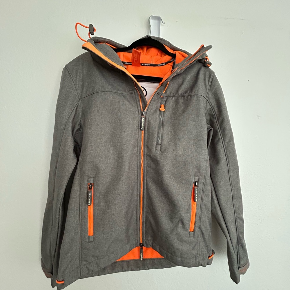 Superdry Windtrekker Jacket w/ Hood in Gray and Orange